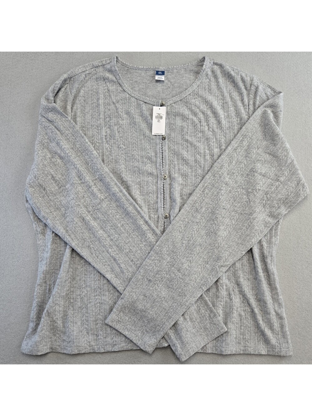 Old Navy Pointelle Rib Cardigan Womens 2XL Tall XXLT Heather Gray Button NWT